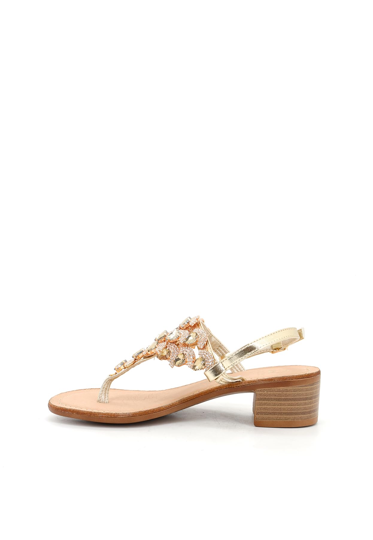 QUEEN HELENA Sandali Gioiello Infradito con Tacco Basso con Strass Eleganti Donna Y6024 (Oro, Sistema Taglie Calzature EU, Adulto, Donna, Numero, Media, 36)