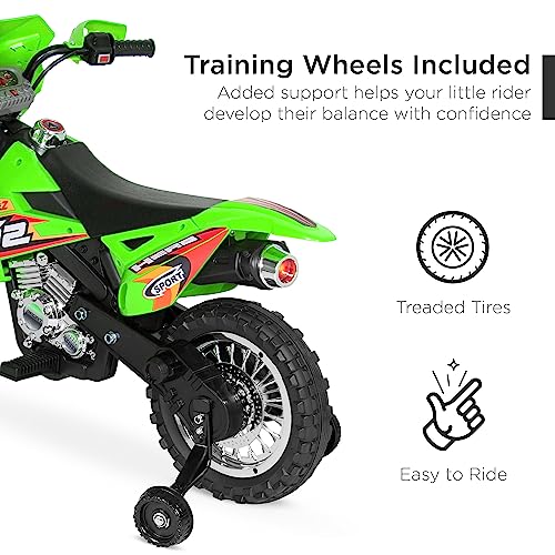 Image of Best Choice Products Kids 6V Ride On Motorcycle w /Treaded Tires, Working Headlights, 2mph Top Speed, Training Wheels, Realistic Sounds, Music, Battery Charger - Green