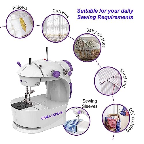 Image of CHILLAXPLUS mini sewing machine, stitching machine for home, portable sewing machine, electric sewing machine with table set,White