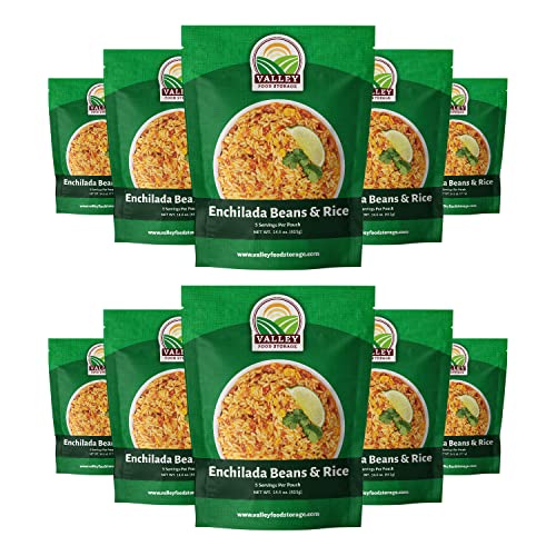 Image of Valley Food Storage Enchilada Beans & Rice | 50 Servings Emergency Food Supply | Premium Survival Meals, 25 Year Shelf Life | Prepper Food, Camping & Off Grid Living Supplies (10 Bags + Bucket)