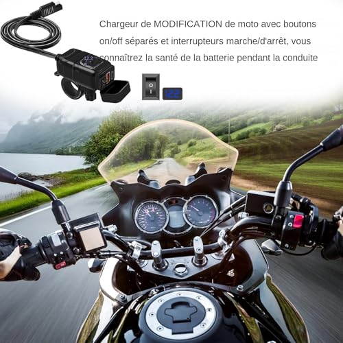Adaptador SAE USB Moto Quick Charge Voltímetro Interruptor Manillar 3