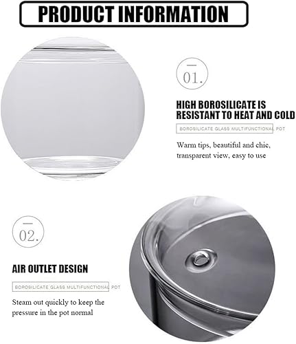 Miniatura 3 de Olla de cocción de vidrio, cacerola de vidrio de 1.5 L50 onzas con tapa, transparente resistente al calor, olla y sartén de vidrio de borosilicato