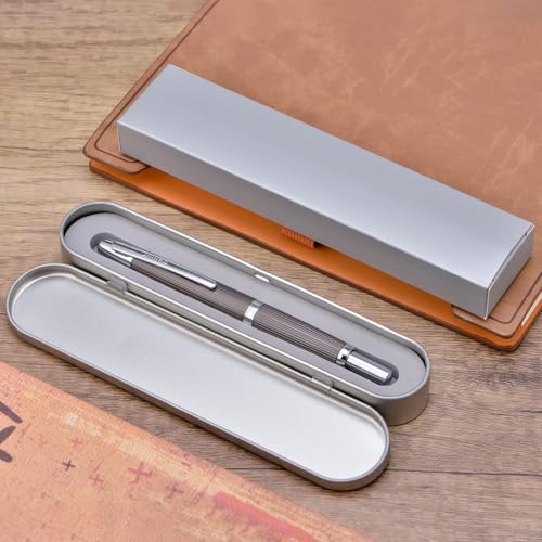 Image of Jinhao 10 Press Fountain Pen with Box, Brushed Matte Grey, Retractable Extra Fine Nib with Ink Converter Set (Silver Clip)