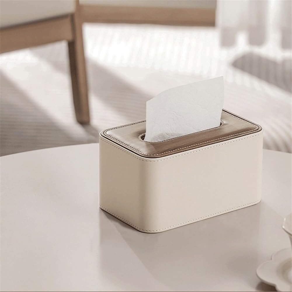 Porta fazzoletti in pelle PU beige, organizer rettangolare for casa, ufficio, bagno(Beige)