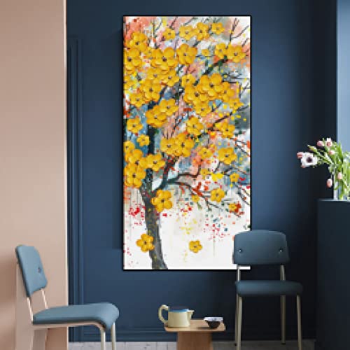 Peinture paysage arbre doré KEBIA pour un salon moderne au style scandinave chaleureux