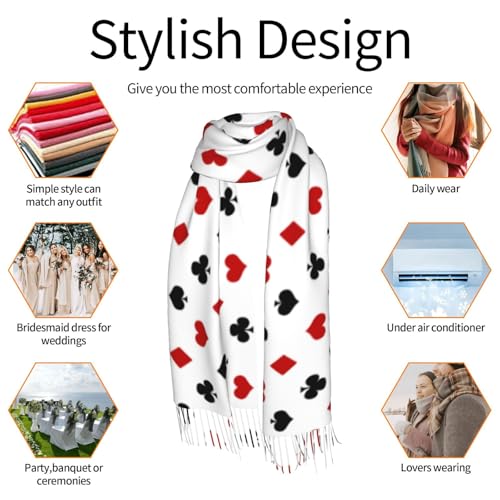 Poker Theme Playing Card Theme 71 Inch Extra Long Plaid Faux Cashmere Scarf: Soft, Lightweight & Warm Shawl Wrap With Fringe - All Seasons Accessor4