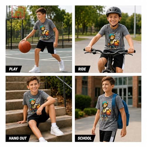 Image of Pro Athlete Active Boys Short Sets - 2 Piece Performance Crewneck Short Sleeve T-Shirt and Shorts Boys Athletic Sets (8-16)