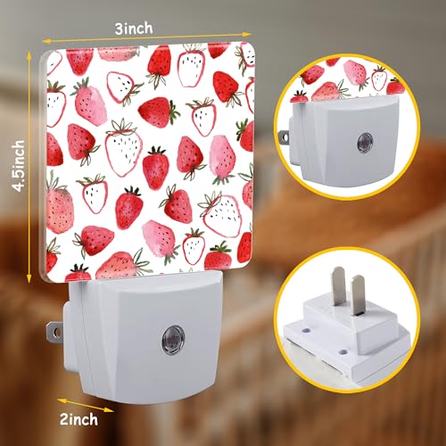 Image of Abstract Watercolor Strawberries Night Light for Kids Girls Boys,LED Night Light Plug into Wall with Dusk to Dawn Sensor for Room Decor,Hallway,Kitchen,Bathroom,Nursery,Stairs