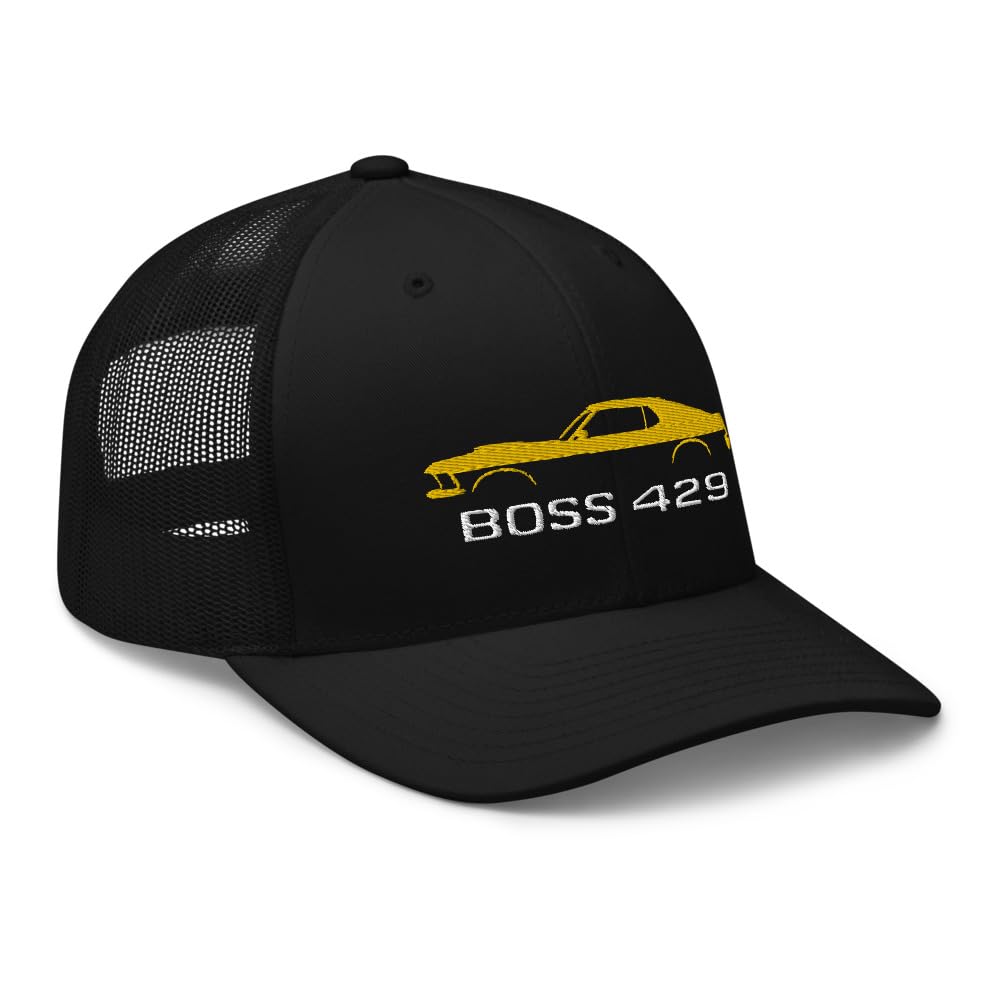 1969 Boss 429 Stang Żółty Muscle Właściciele Samochodów Kierowcy Niestandardowa Haftowana Czapka Trucker Czapka Snapback