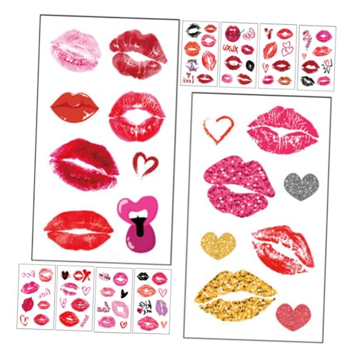 Healeved 10pcs Tattoo Stickers Valentine's Day Love Nail Stickers Valentine's Day Face Stickers