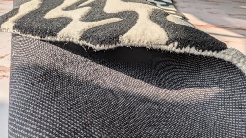 Image of Irregular Shape Hand Tufted Area Rug, Handmade Wool Rug with Modern Botanical Floral Leaf Design, Decorative Carpet for Living Room & Bedroom Size 3x5 feet (90x150cm), Color - Black /White