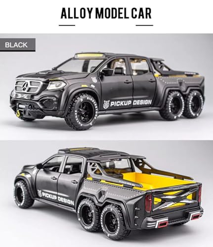 Image of 1:28 Scale Big Benz Class X Pickup Truck Toy Car | Metal Diecast Car for Kids with Openable Doors, Sound, Light Effects (Black)
