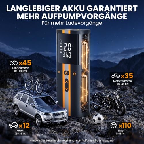 TowerTop Elektrische Fahrradpumpe, 12V DC 150PSI Doppelstrom Luftpumpe Elektrisch, 6000mAh Fahrradpumpe, 5X schneller Aufpumpvorgang… – Ansicht 3