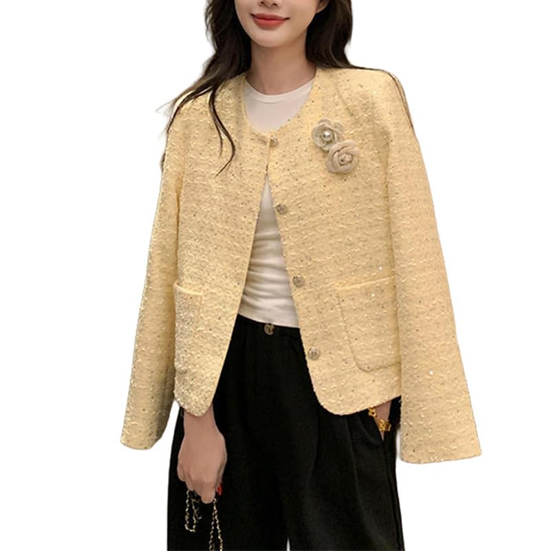 Veste courte en tweed fleurie idéale pour un look de bureau élégant