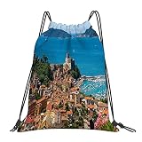 CONERY Kordelzug Turnbeutel,Turnbeutel Sportbeutel Mit Verstellbar Tunnelzug Turnsack Gymsack,Golf von La Spezia Ligurien Italien,Kordelzug Rucksack Männer und Frauen