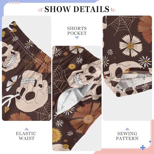 ZZXXB Skull Spiderweb Flowers Boys Long Pants Soft Trousers Elastic Waist Kids Lounge Bottoms with Pockets S-XL4