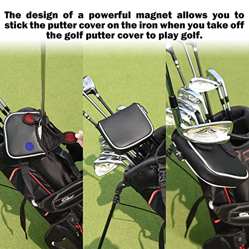 Big Teeth Heel Shaft Golf Square Mallet Putter Cover Headcover Dont FIT Stainless Putter Club Protector for High MOI Large Taylormade Scotty Cameron 6M DB (Black, Center & Heel Shafted Both)
