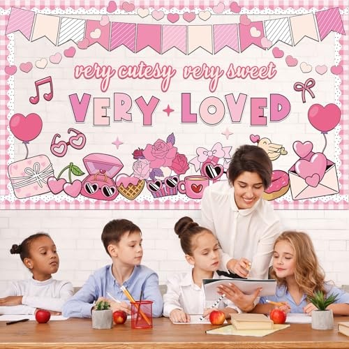 Image of Valentine's Day Bulletin Board Decorations Set Pink Love Heart Paper Cutouts for Happy Valentine's Day Classroom Decorations Valentines Bulletin Board for School Home Classroom Chalkboard Wall Decor