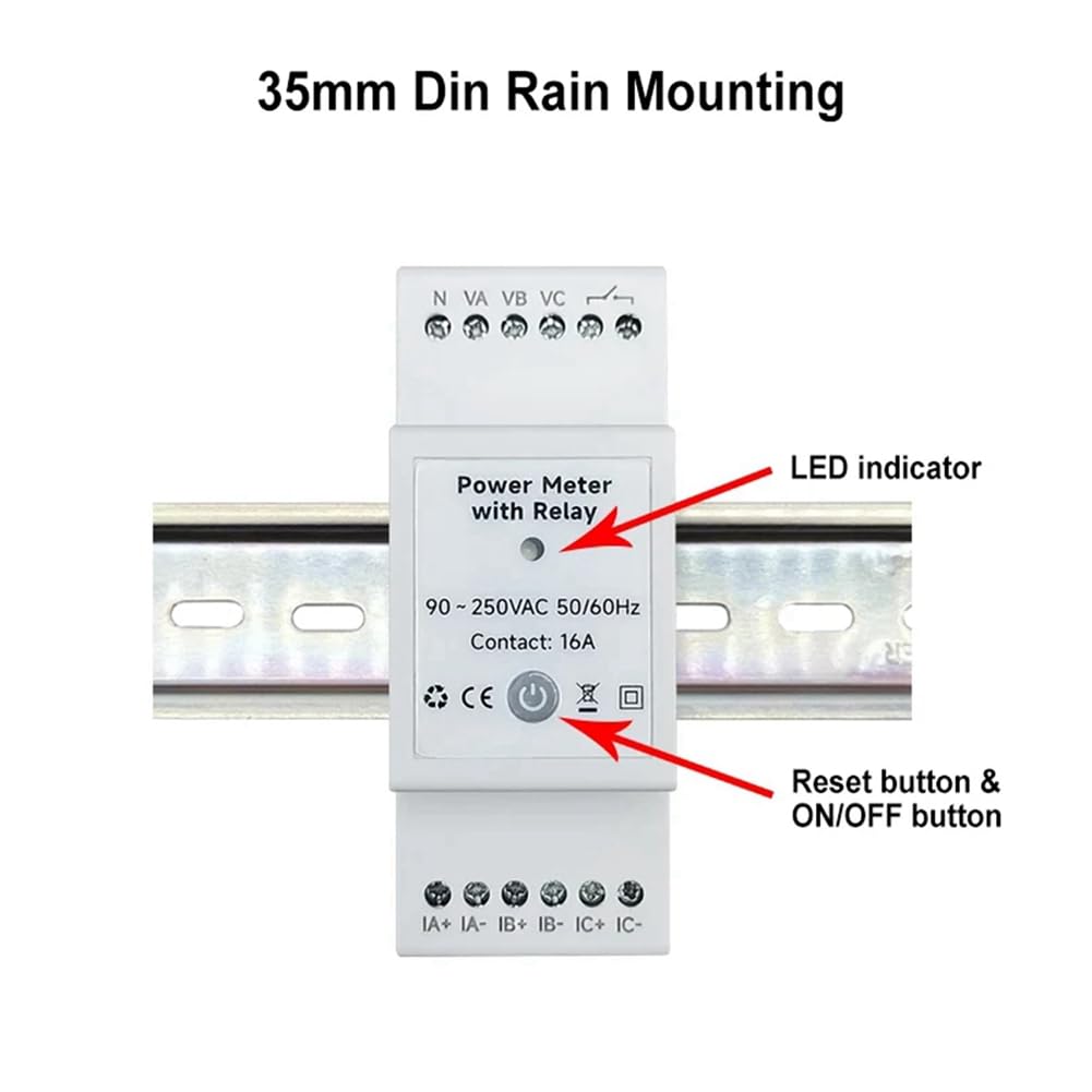 Tuya Life - Contador de energía WiFi bidireccional, 3 fases, con interruptor de contacto seco, monitor de aplicación, 80 A CA 110 V/240 V