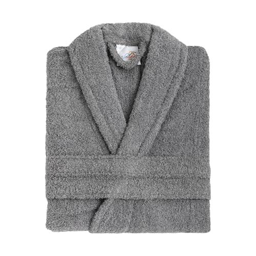 Acomoda Textil – Albornoz Unisex de Rizo para Baño Absorbente, Suave y Cómodo. Albornoz de Ducha para Hombre y Mujer Ajustable con Bolsillo para Piscina, Spa y Gimnasio. (Gris, Talla L)