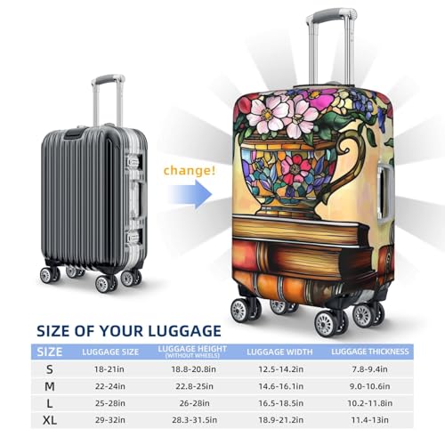 Stack Of Books With Ornate Teacup Elastic Travel Luggage Covers Dustproof Scratch-Resistant Suitcase Protector Fit 22-24 Inch4