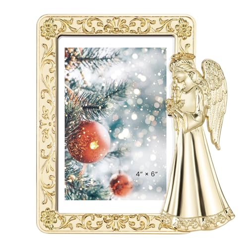Elbertina Vintage Style Angel Picture Frame, Gold Floral Border, 4x6
