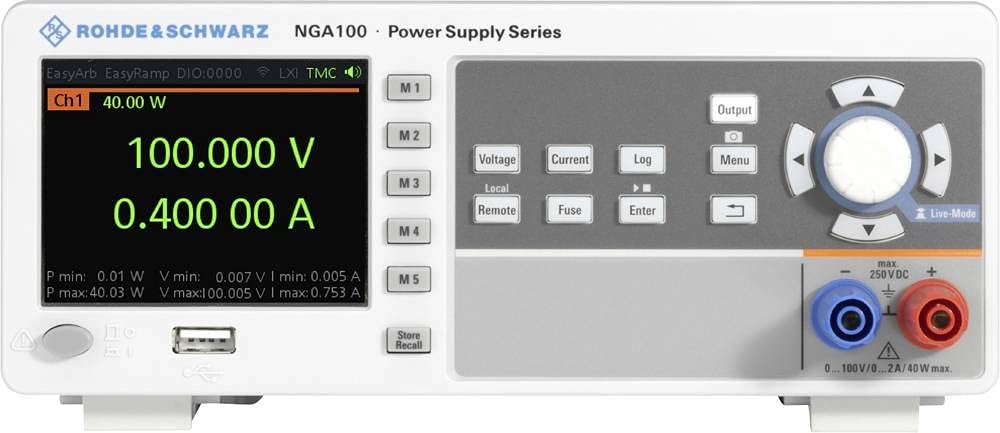 Rohde & Schwarz NGA141 Laboratory Power Supply, Adjustable 100 V (Max.) 2 A (Max.) 40 W Programmable, Remote Control