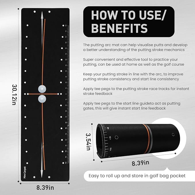 FINGER TEN Golf Putting Mat with Arc and Path for Right Left Handed, Golf Green Alignment Training Aid with Aim Target Easily Rolls Up Durable Lightweight Trainer for Indoor Outdoor (Putting Mat Arc)