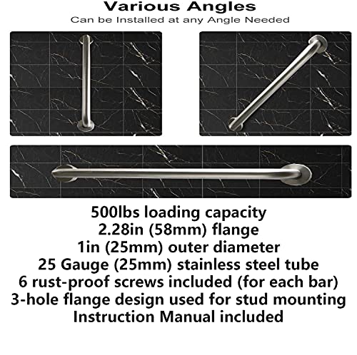 2 Pack 16 Inch Shower Grab Bar, Imomwee Satin Brushed Nickel Stainless Steel Bathroom Grab Bar Handle,Shower Balance Bar, Safety Hand Rail Support, Handicap Elderly Senior Assist Handle (1" Diameter) #TOP2