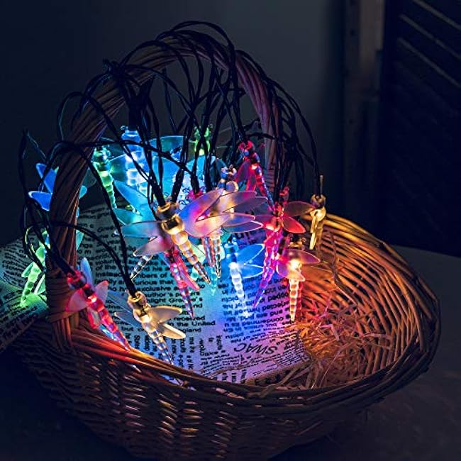shinymolly Dragonfly Solar Lights Outdoor, 2PACK 19.6FT 30 LED Dragonfly Decorative String Lights, 8 Modes Solar Powered Fairy Lights for Patio Garden Yard Fence Wedding Christmas Party, Multicolor