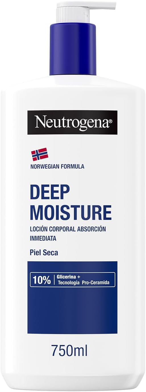 Neutrogena Fórmula Noruega Hidratación Profunda Loción Corporal de Absorción Inmediata (750 ml), crema hidratante corporal con tecnología Pro-Ceramida y Glicerina para piel seca