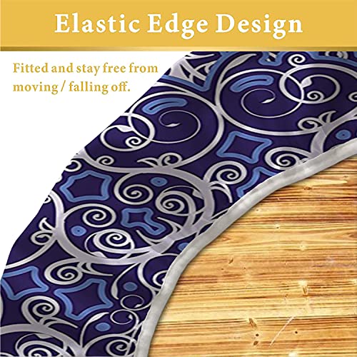 Igoga Sports F36-YXSBZB-D110CM_FBM-04 Navy Blue Kaleidoscope Flowers Fitted Tablecloth Round thumb #3