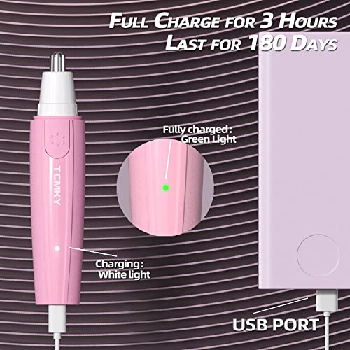 Tcmky Ear And Nose Hair Trimmer Clippers For Women - Rechargeable Trimmer With 360°Rotary Blades For Easy Cleansing,Nose Hair Trimmer With 1 Extra Replaceable Blades(Pink) #TOP1