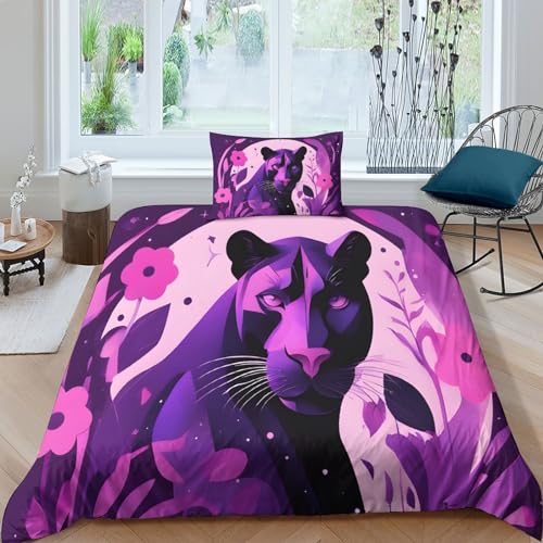Housse de couette fleurs et panthère 3D lavable et facile à enfiler avec zip