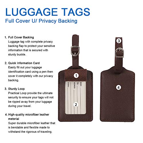 Leather Luggage Tags 4 Pack Bag Suitcase Labels - Image 6