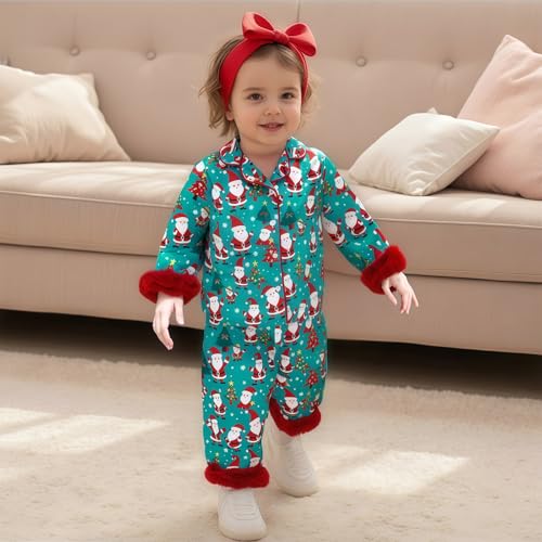 Kuriozud Toddler Kids Little Girls Christmas Satin Silk Pajamas Girl Long Sleeve Button Down Sleepwear Christmas Pjs Set2