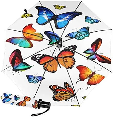 Septrinbow Butterfly Umbrellas - UV Protection Compact Travel Umbrella for Women Girls Adult, Auto Open Close Windproof Folding Umbrella for Rain or Sun (Colorful Butterfly-Inside)