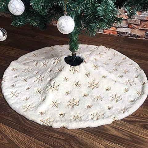 Yonphy Weißer Weihnachtsbaum Decke Plüsch 122cm Weihnachtsbaum Rock Weihnachtsbaumständerhüllen Perfekt Weihnachtsbaum Dekor Cover