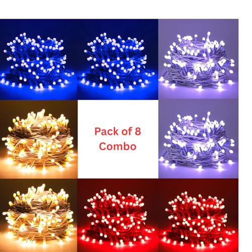Image of One94Store 12M 36 LED Pixel Decorative String Lights | Warm White, White, Red, Blue | Corded Electric Festival, Party, Home Decoration Lights - Pack of 8 (4 Colors x 2 Each)