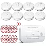 Ecoey Smoke Alarm Fire Detector 8pcs + Ecoey Carbon Monoxide Detector 1 Pack