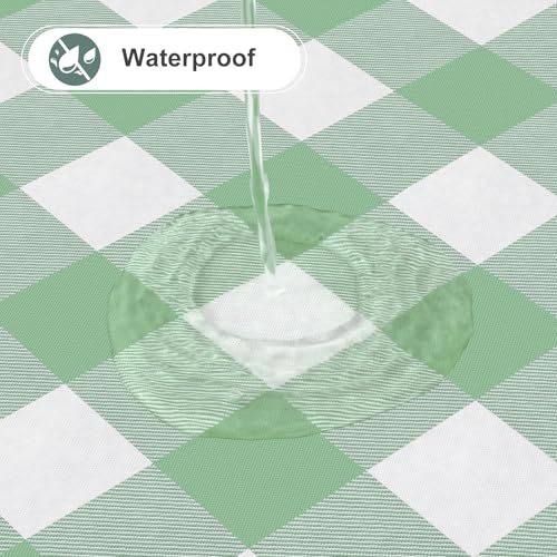 Image of misaya Oval Waterproof Vinyl Table Cloth, Buffalo Flannel Backed Tablecloth, Wipeable Plastic Table Cover for Dinner, Kitchen, Outdoor (60 inch x 84 inch, Sage Green and White)