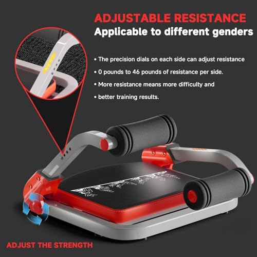Image of Abdominal Workout Equipment, Abdominal Training /Crunch Machine, 4 Adjustable Resistances, Sit-Up Machine for Stomach Workout, 350 lbs Weight Capacity, Rebound (RED)