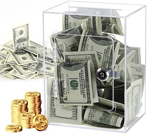 Piggy Bank for Adults Clear Acrylic Money Bank Piggy Bank Birthday Gift to Open Clear Acrylic with Key Money Bank Piggy Bank for Reuse