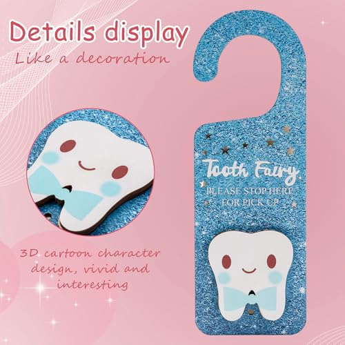 Image of Tooth Fairy Door Hanger Set with Keepsake Bottle and Pouch, Pink Glitter Design, 3 Pieces (Glitter Blue)