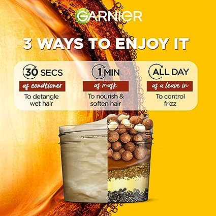 Miniatura 6 de Fructis, Mascarilla capilar para cabello seco rebelde, alisar y nutrir, alimento para el cabello Macadamia, 13.2 fl oz