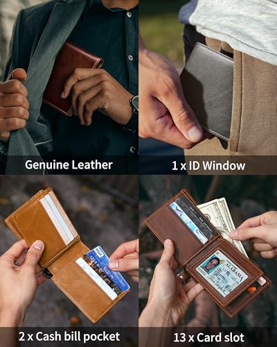 Image of Artpaxy Mens Wallet Bifold Genuine Leather RFID Blocking Wallet for Men with 1 ID Window 13 Card Holders 2 cash pockets 1 Gift Box