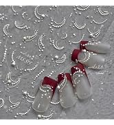 French Nail Art Stickers White French Tips Pearls Nail Stickers 5D Embossed French Pearl Lines El...