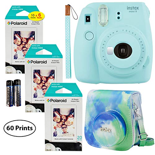 Fujifilm Instax Mini 9 Instant Camera (Ice Blue), 6 x Packs 10 Prints