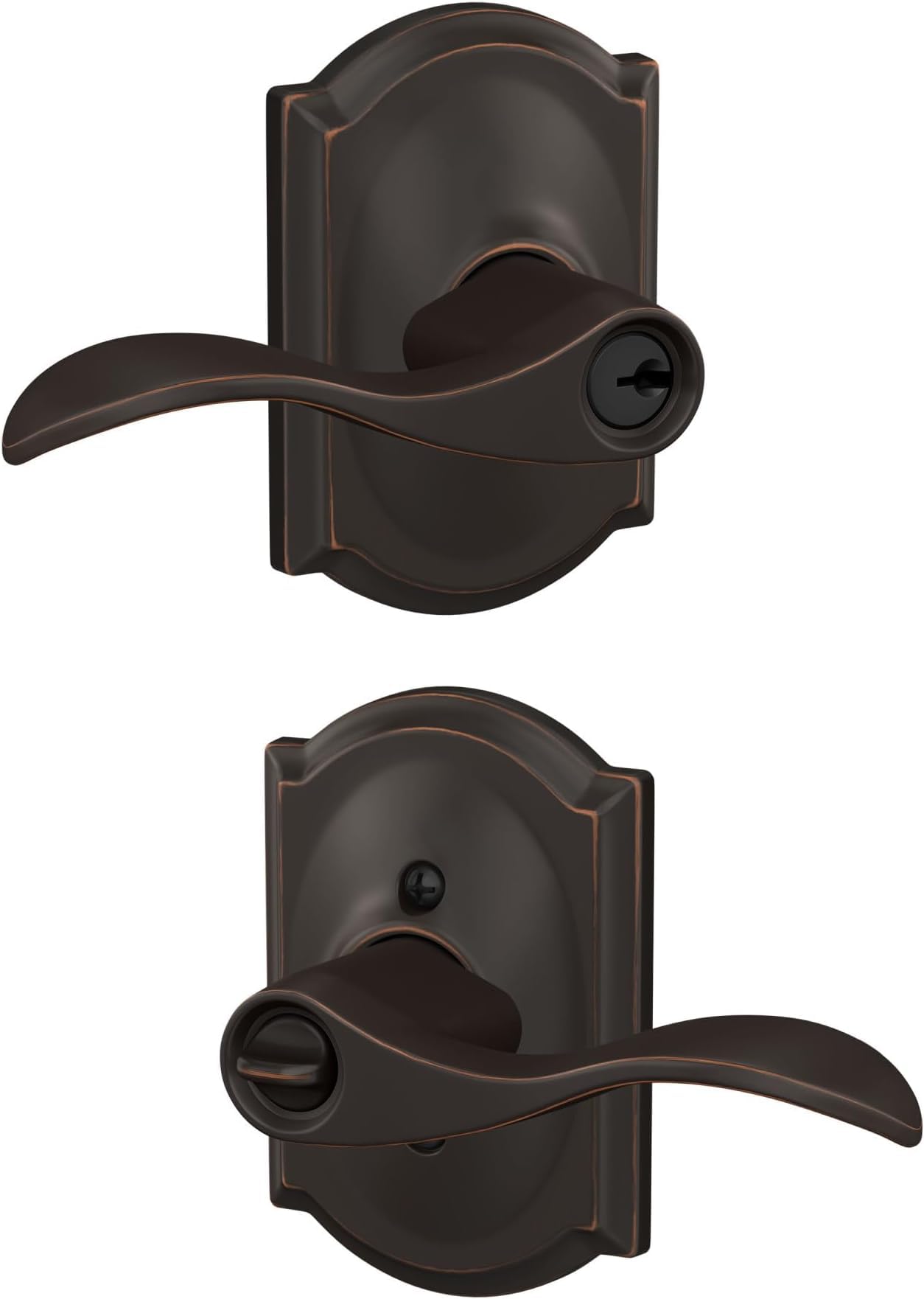 SCHLAGE F51A Acc 716 CAM Accent Door Lever with Camelot Trim, Keyed Entry Lock, Aged Bronze (Pack of 8)