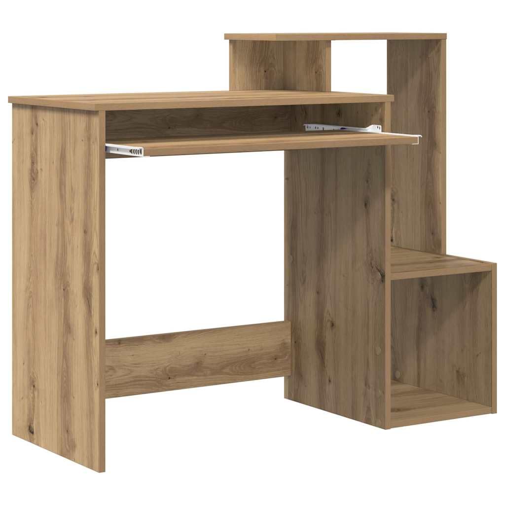 Scrivania Artisan in legno di quercia 106 x 41 x 88,5 cm, con cassetto e scaffale, moderna scrivania per computer per ufficio e gaming, con molto spazio di archiviazione, ergonomica e facile